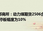 6月06日快讯：郑商所：动力煤期货2506合约交易保证金标准为50%，涨跌停板幅度为10%